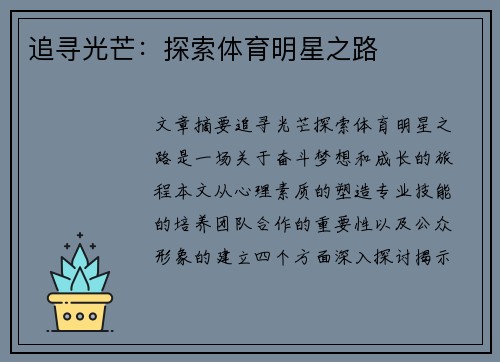 追寻光芒：探索体育明星之路