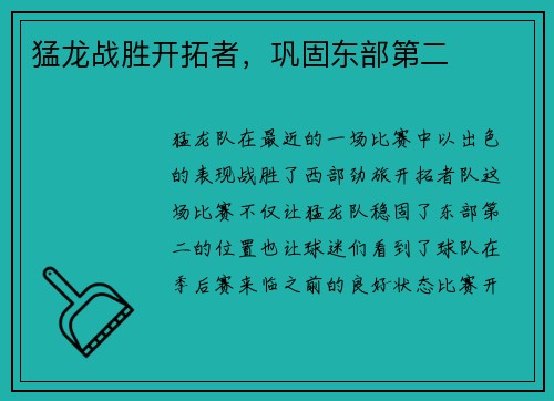猛龙战胜开拓者，巩固东部第二